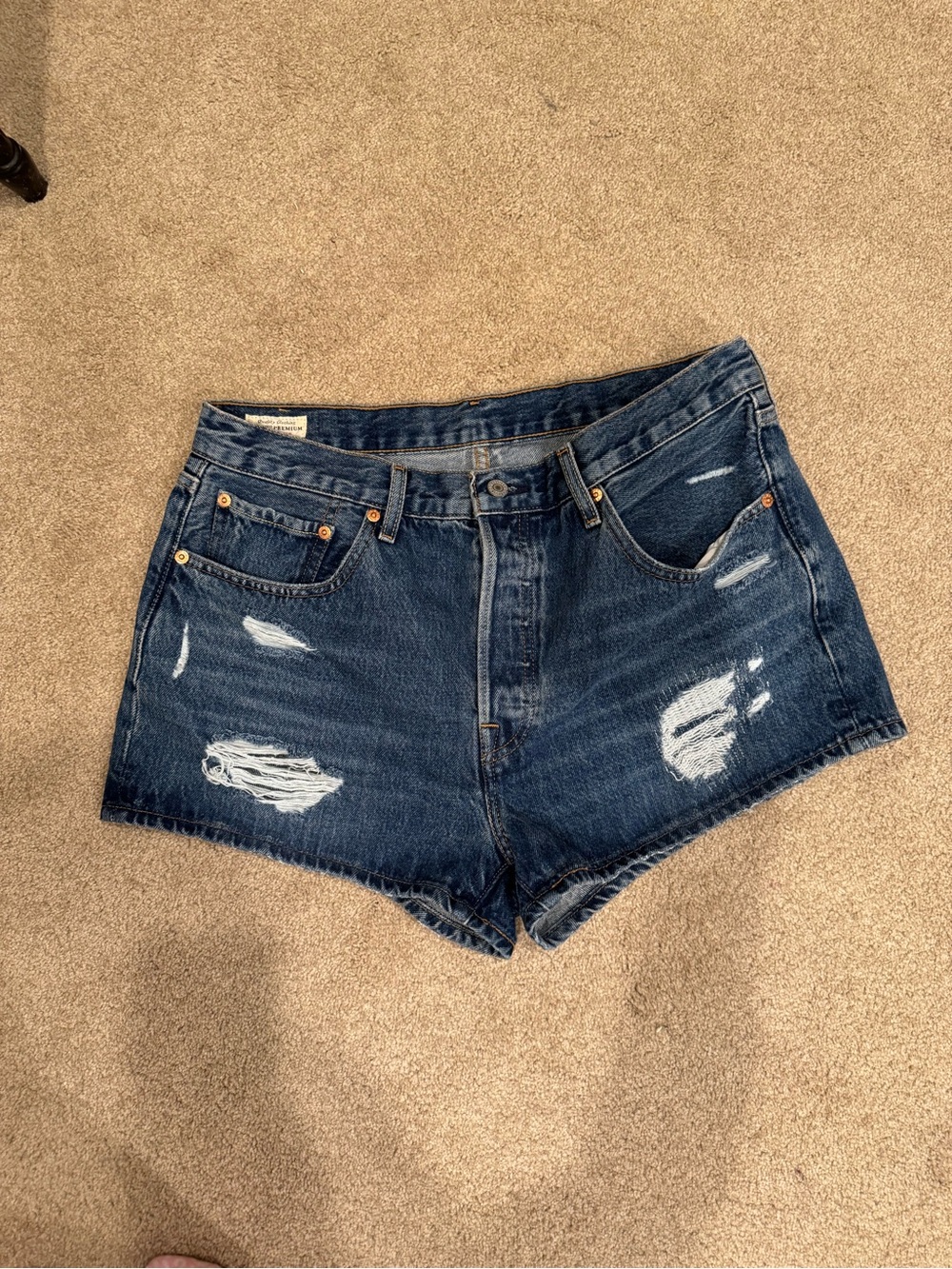 Levi's Dark Blue Distressed Denim Shorts